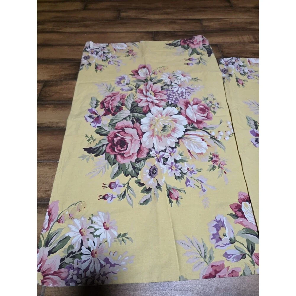 Vintage Ralph Lauren Sophie Brooke Qeen Size 2 Pillowcase Pair Yellow Cottage